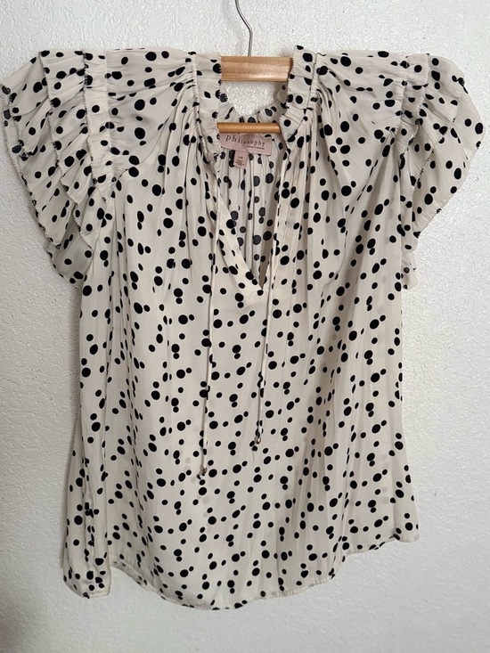 Philosophy Tops - Philosophy Cream and Black Polka Dot Flutter Sleeve Blouse